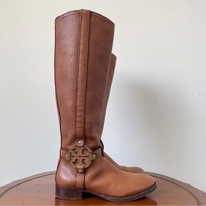 Tory Burch Amanda Black Pebbled Leather Riding boots | US 7